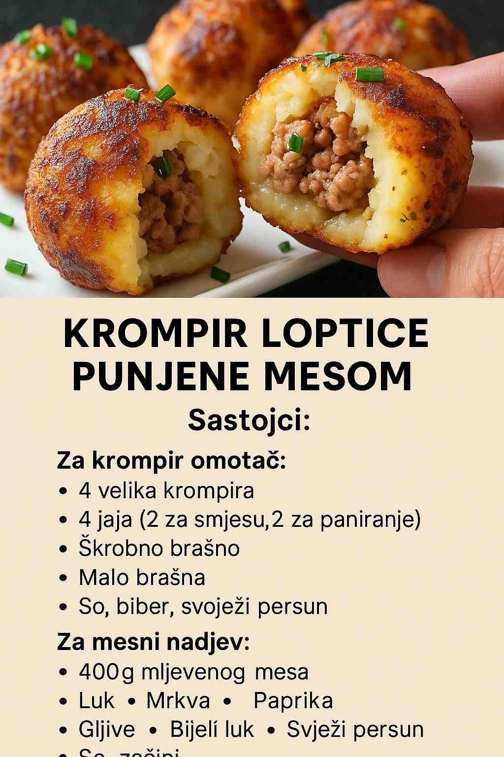 KROMPIR LOPTICE PUNJENE MESOM 🥔🥩🧀 Hrskave spolja, sočne iznutra – savršene za ručak ili zalogaj uz film!