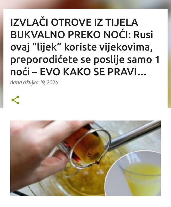IZVLAČI OTROVE IZ TIJELA BUKVALNO PREKO NOĆI: Rusi ovaj “lijek” koriste vijekovima, preporodićete se poslije samo 1 noći – EVO KAKO SE PRAVI…