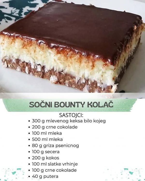 SOČNI BOUNTY KOLAČ: Spreman za samo 10 minuta, a djeca ga mnogo vole