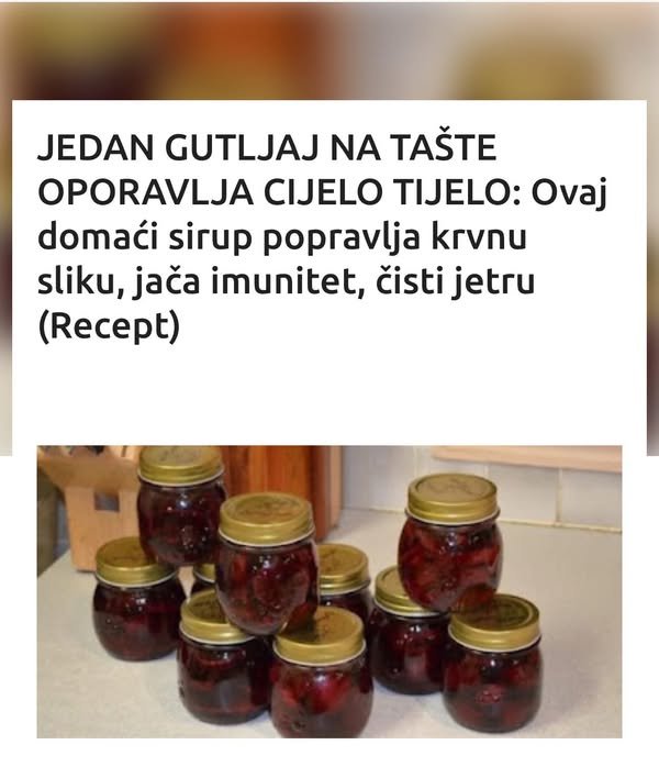 JEDAN GUTLJAJ NA TAŠTE OPORAVLJA CIJELO TIJELO: Ovaj domaći sirup popravlja krvnu sliku, jača imunitet, čisti jetru (Recept)
