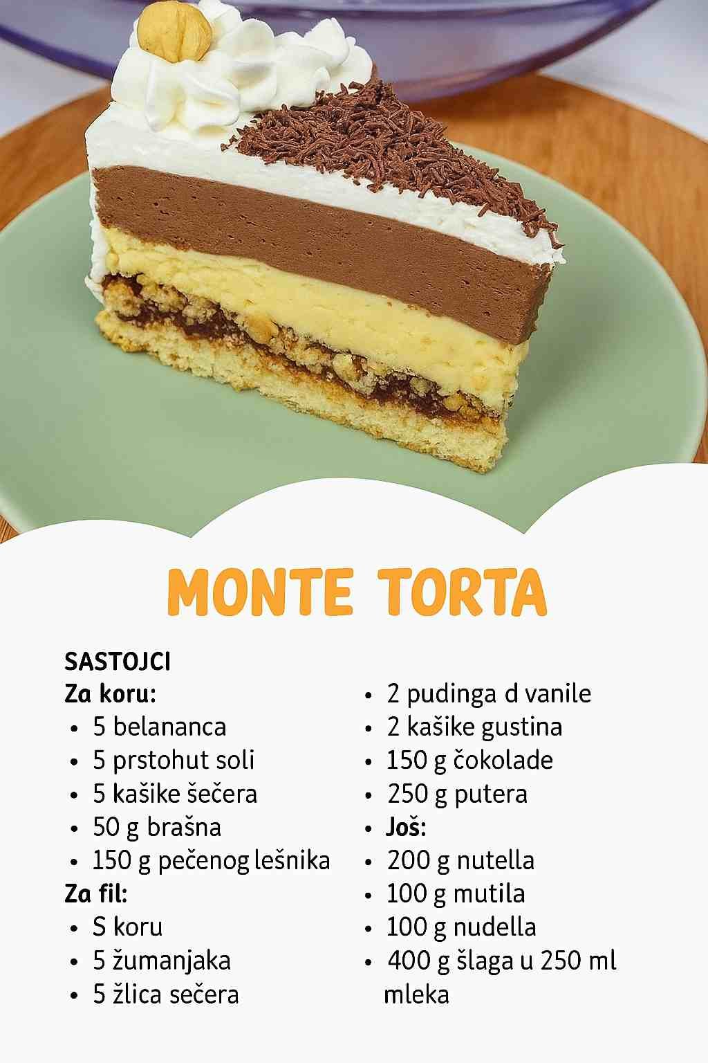 Monte torta – Eksplozija čokolade, nutele i vanile u svakom zalogaju!