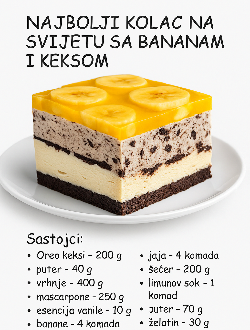 Najbolji kolač na svijetu sa bananama i keksima. Ne smete da ga propustite, prosto a savršeno!