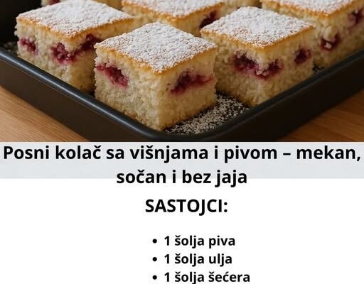 Posni kolač sa višnjama i pivom – mekan, sočan i bez jaja 🍒