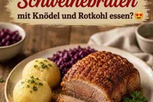 Knusprige Kruste, zartes Fleisch, selbst gemachte Kartoffelknödel, aromatischer Rotkohl und eine kräftige Soße – dieser klassische Schweinebraten gehört für viele einfach zu einem gemütlichen Sonntagsessen. ❤️ Das Schöne an diesem Gericht: Es braucht etwas Zeit, aber die Zubereitung ist unkompliziert und das Ergebnis lohnt sich. Während der Braten langsam im Ofen schmort, können Rotkohl und Knödel vorbereitet werden. 🥩 Zutaten für den Schweinebraten 1,5 kg Schweinebraten, idealerweise mit Schwarte 2 Zwiebeln 2 Karotten 1 Stück Sellerie 2 Knoblauchzehen 1 EL Tomatenmark 500 ml Gemüse- oder Fleischbrühe 250 ml dunkles Bier, optional 1 TL Kümmel 1 TL Majoran Salz Pfeffer 1 EL Öl 🥔 Zutaten für die Kartoffelknödel 1 kg mehligkochende Kartoffeln 1 Ei 120–150 g Kartoffelstärke Salz eine Prise Muskat 🥬 Zutaten für den Rotkohl 1 kleiner Kopf Rotkohl 1 Zwiebel 1 Apfel 2 EL Butter oder Öl 2 EL Apfelessig 150 ml Apfelsaft oder Wasser 1 EL Zucker 2 Lorbeerblätter 3–4 Nelken Salz und Pfeffer 👨‍🍳 Zubereitung des Schweinebratens 1. Fleisch vorbereiten Die Schwarte des Schweinebratens rautenförmig einschneiden, dabei möglichst nicht tief in das Fleisch schneiden. Den Braten rundherum kräftig mit Salz und Pfeffer würzen. Anschließend mit Kümmel und Majoran einreiben. 2. Gemüse anbraten Zwiebeln, Karotten und Sellerie grob schneiden. Öl in einem großen Bräter erhitzen und das Gemüse darin einige Minuten anrösten. Knoblauch und Tomatenmark dazugeben und kurz mitrösten. 3. Braten schmoren Den Schweinebraten mit der Schwarte nach oben auf das Gemüse legen. Brühe und nach Wunsch dunkles Bier angießen. Die Schwarte sollte dabei möglichst nicht vollständig mit Flüssigkeit bedeckt sein. Im vorgeheizten Backofen bei etwa 180 °C Ober-/Unterhitze zunächst langsam garen. Je nach Größe dauert der Braten ungefähr 1½ bis 2 Stunden. Für eine besonders knusprige Kruste kann die Temperatur gegen Ende erhöht werden. Dabei die Schwarte gut beobachten, damit sie nicht verbrennt. 4. Soße zubereiten Wenn das Fleisch gar und schön knusprig ist, den Braten aus dem Bräter nehmen und kurz ruhen lassen. Die Flüssigkeit zusammen mit dem Gemüse durch ein Sieb gießen. Die Soße nach Geschmack abschmecken und bei Bedarf etwas einkochen lassen. So bekommt sie einen kräftigen, herzhaften Geschmack. 🥔 Kartoffelknödel Kartoffeln schälen und in Salzwasser weich kochen. Anschließend gut ausdampfen lassen und noch warm durch eine Kartoffelpresse drücken. Kartoffelmasse mit Ei, Kartoffelstärke, Salz und etwas Muskat zu einem formbaren Teig vermischen. Mit feuchten Händen gleich große Knödel formen. Einen großen Topf mit Salzwasser erhitzen. Die Knödel hineingeben und bei niedriger Hitze etwa 15–20 Minuten ziehen lassen. Das Wasser sollte dabei nicht stark sprudelnd kochen. Sobald die Knödel an die Oberfläche steigen und durchgegart sind, vorsichtig herausnehmen. 🥬 Klassischer Rotkohl Rotkohl fein schneiden und die Zwiebel würfeln. Apfel schälen und in kleine Stücke schneiden. Butter oder Öl in einem Topf erhitzen und die Zwiebel kurz glasig braten. Rotkohl und Apfel hinzufügen und kurz mitbraten. Apfelessig, Apfelsaft, Zucker, Lorbeerblätter und Nelken dazugeben. Mit Salz und Pfeffer würzen. Den Rotkohl zugedeckt bei niedriger Hitze etwa 45–60 Minuten schmoren lassen. Zwischendurch umrühren und bei Bedarf etwas Flüssigkeit hinzufügen. 🍽️ Servieren Den Schweinebraten in Scheiben schneiden und zusammen mit den Kartoffelknödeln und dem warmen Rotkohl auf Tellern anrichten. Zum Schluss reichlich von der kräftigen Bratensoße darübergeben. Tipp: Besonders lecker wird die Soße, wenn das geröstete Gemüse aus dem Bräter mitverwendet wird. Der Rotkohl schmeckt außerdem noch besser, wenn er etwas Zeit zum Durchziehen bekommt. ❤️ Ein echtes Sonntagsessen wie bei Oma! Was gehört für euch unbedingt dazu – Schweinebraten, Knödel, Rotkohl oder eine besonders kräftige Soße?