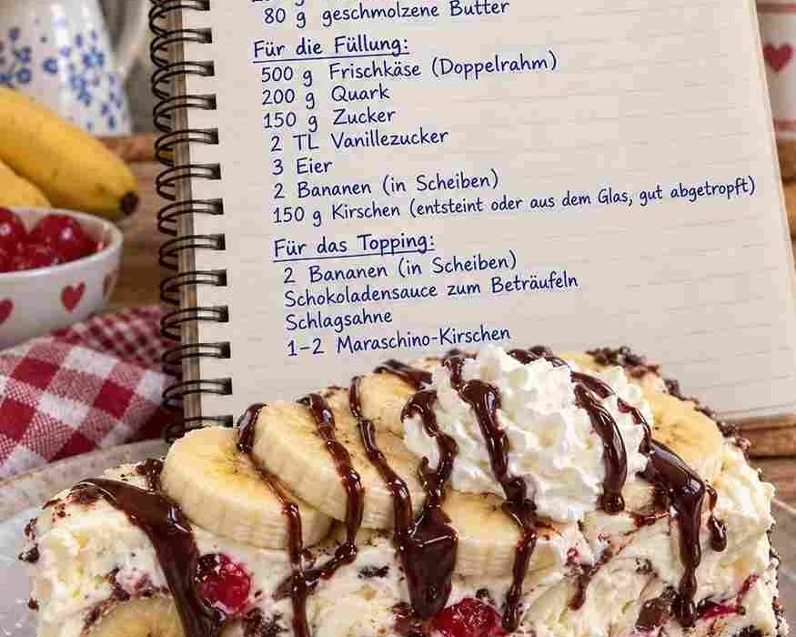 Banana Split Kasekuchen ohne Backen in 15 Minuten