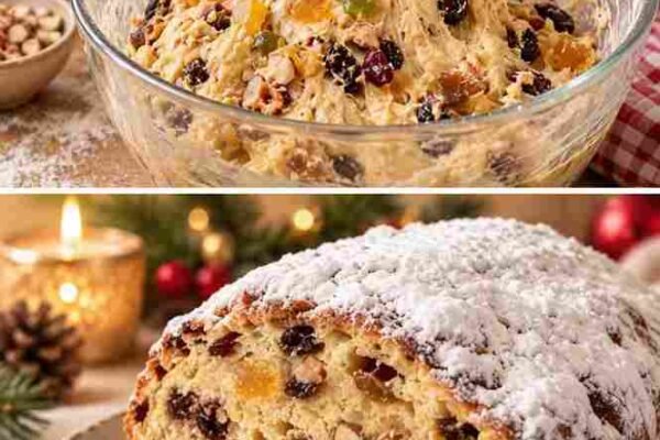 # Omas Weihnachtsstollen – ein traditionelles Familienrezept für die Weihnachtszeit 🎄❤️ Dieser klassische Weihnachtsstollen gehört für viele Familien einfach zur Adventszeit. Der Hefeteig wird mit Rosinen, getrockneten Cranberrys und gehackten Mandeln verfeinert, anschließend goldbraun gebacken und noch warm mit Butter bestrichen und reichlich Puderzucker bestäubt. Am besten schmeckt der Stollen, wenn er nach dem Backen einige Tage gut verpackt durchziehen darf. ## 🎄 Zutaten für 1 großen Stollen ### Für den Teig: * 500 g Weizenmehl Type 405 * 1 Würfel frische Hefe (42 g) * 200 ml lauwarme Milch * 100 g Zucker * 1 Päckchen Vanillezucker * 200 g weiche Butter * 1 Ei, Größe M * 1 Prise Salz * 1 TL Zimt * abgeriebene Schale von 1 Bio-Zitrone ### Für die Füllung: * 200 g Rosinen * 80 g getrocknete Cranberrys * 100 g gehackte Mandeln * 70 ml Orangensaft * 70 ml Zitronensaft ### Zum Bestreichen und Bestäuben: * 80 g Butter, geschmolzen * reichlich Puderzucker ## 👩‍🍳 Zubereitung ### 1. Früchte vorbereiten Rosinen und Cranberrys in eine Schüssel geben und mit Orangen- und Zitronensaft vermischen. Etwa **30 Minuten** ziehen lassen, damit die Früchte schön aromatisch und saftig werden. ### 2. Hefeteig zubereiten Die Hefe in der lauwarmen Milch auflösen und kurz stehen lassen. Mehl, Zucker, Vanillezucker, Salz und Zimt in eine große Schüssel geben. Die Hefemilch, weiche Butter, das Ei und die abgeriebene Zitronenschale hinzufügen. Alles zu einem geschmeidigen, elastischen Teig verkneten. ### 3. Früchte und Mandeln einarbeiten Die eingeweichten Rosinen und Cranberrys gut abtropfen lassen. Zusammen mit den gehackten Mandeln zum Teig geben und vorsichtig unterkneten, bis alles gleichmäßig verteilt ist. ### 4. Teig gehen lassen Den Teig zu einer Kugel formen, mit einem sauberen Küchentuch abdecken und an einem warmen Ort etwa **60–90 Minuten** gehen lassen, bis er sich deutlich vergrößert hat. ### 5. Stollen formen Den aufgegangenen Teig auf eine leicht bemehlte Arbeitsfläche geben und zu einem länglichen Laib formen. Die Mitte mit einem Nudelholz oder der Hand leicht eindrücken und eine Seite etwas über die andere schlagen. So entsteht die typische Form des Weihnachtsstollens. ### 6. Noch einmal ruhen lassen Den geformten Stollen auf ein mit Backpapier belegtes Backblech legen und nochmals etwa **30 Minuten** ruhen lassen. ### 7. Stollen backen Den Backofen auf **180 °C Ober-/Unterhitze** vorheizen. Den Stollen etwa **50–60 Minuten** backen. Falls er gegen Ende zu dunkel wird, kann er locker mit Backpapier abgedeckt werden. ### 8. Mit Butter und Puderzucker verfeinern Den noch heißen Stollen direkt nach dem Backen großzügig mit geschmolzener Butter bestreichen. Anschließend reichlich Puderzucker darüberstreuen. ### 9. Gut verpacken und ruhen lassen Den Stollen vollständig auskühlen lassen und anschließend zunächst in Backpapier und danach in Alufolie oder eine geeignete Folie einwickeln. Für ein besonders intensives Aroma sollte der Weihnachtsstollen einige Tage gut verpackt ruhen. So können sich die Aromen wunderbar entfalten. 🎄 **Ein Stückchen Tradition, das jedes Jahr aufs Neue nach Weihnachten schmeckt.** **Frohe Weihnachten und guten Appetit! ❤️✨**
