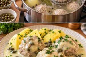 # Königsberger Klopse mit cremiger Zitronen-Kapernsoße – echtes Wohlfühlessen 🥔 Königsberger Klopse sind ein echter Klassiker der deutschen Küche. Zarte Hackfleischklößchen werden in einer würzigen Brühe gegart und anschließend mit einer cremigen Zitronen-Kapernsoße serviert. Dazu passen besonders gut Salzkartoffeln oder Kartoffelpüree. ## 🥣 Zutaten für 4 Portionen ### Für die Klopse: * 250 g Rinderhackfleisch * 250 g Schweinehackfleisch * 1 altbackenes Brötchen * ca. 100 ml Milch oder Wasser zum Einweichen * 1 große Zwiebel * 2 Eier * 2 EL Semmelbrösel, bei Bedarf * Salz * schwarzer Pfeffer * etwas Sardellenpaste, optional ### Für die Brühe: * 1 Liter Fleischbrühe * 1 große Zwiebel * 1 Lorbeerblatt * 3 Pfefferkörner * 3 Knoblauchzehen * etwas Salz ### Für die Soße: * 3 EL Butter * 2 EL Mehl * ca. 375 ml von der heißen Klopse-Brühe * etwas Sahne * 2–3 EL Kapern * Zitronensaft nach Geschmack * etwas Zucker * Salz * schwarzer Pfeffer ## 👩‍🍳 Zubereitung ### 1. Klopse vorbereiten Das altbackene Brötchen in Milch oder Wasser einweichen und anschließend gut ausdrücken. Die Zwiebel fein hacken. Rinderhackfleisch, Schweinehackfleisch, Brötchen, Zwiebel und Eier in eine Schüssel geben. Mit Salz und Pfeffer würzen und nach Wunsch etwas Sardellenpaste hinzufügen. Alles gründlich vermengen. Falls die Masse zu weich ist, etwas Semmelbrösel dazugeben. Aus der Masse gleichmäßige Klopse formen. ### 2. Klopse garen Die Fleischbrühe in einen großen Topf geben. Zwiebel, Lorbeerblatt, Pfefferkörner, Knoblauch und etwas Salz hinzufügen und die Brühe erhitzen. Die Klopse vorsichtig in die heiße Brühe geben und bei niedriger Hitze etwa 18–20 Minuten gar ziehen lassen. Die Brühe sollte dabei nicht stark sprudelnd kochen. Anschließend die Klopse herausnehmen und warm halten. Etwa 375 ml der Brühe für die Soße aufbewahren. ### 3. Cremige Zitronen-Kapernsoße zubereiten Die Butter in einem Topf schmelzen. Das Mehl einrühren und kurz anschwitzen. Unter ständigem Rühren nach und nach etwa 375 ml der heißen Klopse-Brühe hinzufügen, bis eine glatte, leicht cremige Soße entsteht. Nun etwas Sahne und die Kapern dazugeben. Mit Zitronensaft, einer kleinen Menge Zucker, Salz und schwarzem Pfeffer abschmecken. Die Soße sollte eine angenehm cremige, leicht säuerlich-süße Note bekommen. ### 4. Ei vorsichtig einarbeiten Falls eine besonders klassische, cremige Soße gewünscht ist, ein Eigelb mit 4–5 EL der heißen Soße verrühren. Diese Mischung anschließend zurück in den Topf geben und gut verrühren. Die Soße jetzt nicht mehr stark aufkochen lassen, damit das Eigelb nicht gerinnt. ### 5. Servieren Die Klopse zurück in die Soße geben und noch einige Minuten bei niedriger Hitze ziehen lassen. Mit frisch gehackter Petersilie bestreuen und heiß servieren. 🥔 Besonders lecker schmecken Königsberger Klopse mit Salzkartoffeln oder cremigem Kartoffelpüree. **Guten Appetit! ❤️**