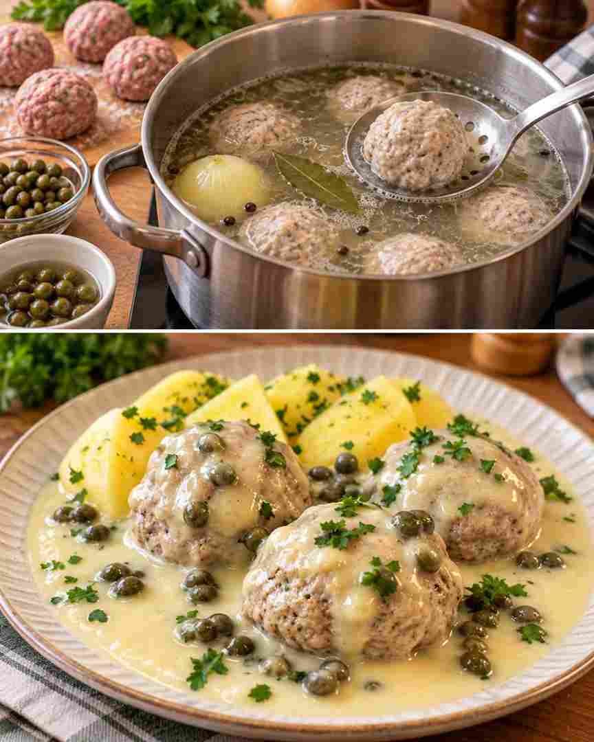 # Königsberger Klopse mit cremiger Zitronen-Kapernsoße – echtes Wohlfühlessen 🥔 Königsberger Klopse sind ein echter Klassiker der deutschen Küche. Zarte Hackfleischklößchen werden in einer würzigen Brühe gegart und anschließend mit einer cremigen Zitronen-Kapernsoße serviert. Dazu passen besonders gut Salzkartoffeln oder Kartoffelpüree. ## 🥣 Zutaten für 4 Portionen ### Für die Klopse: * 250 g Rinderhackfleisch * 250 g Schweinehackfleisch * 1 altbackenes Brötchen * ca. 100 ml Milch oder Wasser zum Einweichen * 1 große Zwiebel * 2 Eier * 2 EL Semmelbrösel, bei Bedarf * Salz * schwarzer Pfeffer * etwas Sardellenpaste, optional ### Für die Brühe: * 1 Liter Fleischbrühe * 1 große Zwiebel * 1 Lorbeerblatt * 3 Pfefferkörner * 3 Knoblauchzehen * etwas Salz ### Für die Soße: * 3 EL Butter * 2 EL Mehl * ca. 375 ml von der heißen Klopse-Brühe * etwas Sahne * 2–3 EL Kapern * Zitronensaft nach Geschmack * etwas Zucker * Salz * schwarzer Pfeffer ## 👩‍🍳 Zubereitung ### 1. Klopse vorbereiten Das altbackene Brötchen in Milch oder Wasser einweichen und anschließend gut ausdrücken. Die Zwiebel fein hacken. Rinderhackfleisch, Schweinehackfleisch, Brötchen, Zwiebel und Eier in eine Schüssel geben. Mit Salz und Pfeffer würzen und nach Wunsch etwas Sardellenpaste hinzufügen. Alles gründlich vermengen. Falls die Masse zu weich ist, etwas Semmelbrösel dazugeben. Aus der Masse gleichmäßige Klopse formen. ### 2. Klopse garen Die Fleischbrühe in einen großen Topf geben. Zwiebel, Lorbeerblatt, Pfefferkörner, Knoblauch und etwas Salz hinzufügen und die Brühe erhitzen. Die Klopse vorsichtig in die heiße Brühe geben und bei niedriger Hitze etwa 18–20 Minuten gar ziehen lassen. Die Brühe sollte dabei nicht stark sprudelnd kochen. Anschließend die Klopse herausnehmen und warm halten. Etwa 375 ml der Brühe für die Soße aufbewahren. ### 3. Cremige Zitronen-Kapernsoße zubereiten Die Butter in einem Topf schmelzen. Das Mehl einrühren und kurz anschwitzen. Unter ständigem Rühren nach und nach etwa 375 ml der heißen Klopse-Brühe hinzufügen, bis eine glatte, leicht cremige Soße entsteht. Nun etwas Sahne und die Kapern dazugeben. Mit Zitronensaft, einer kleinen Menge Zucker, Salz und schwarzem Pfeffer abschmecken. Die Soße sollte eine angenehm cremige, leicht säuerlich-süße Note bekommen. ### 4. Ei vorsichtig einarbeiten Falls eine besonders klassische, cremige Soße gewünscht ist, ein Eigelb mit 4–5 EL der heißen Soße verrühren. Diese Mischung anschließend zurück in den Topf geben und gut verrühren. Die Soße jetzt nicht mehr stark aufkochen lassen, damit das Eigelb nicht gerinnt. ### 5. Servieren Die Klopse zurück in die Soße geben und noch einige Minuten bei niedriger Hitze ziehen lassen. Mit frisch gehackter Petersilie bestreuen und heiß servieren. 🥔 Besonders lecker schmecken Königsberger Klopse mit Salzkartoffeln oder cremigem Kartoffelpüree. **Guten Appetit! ❤️**