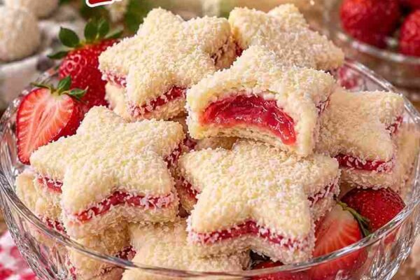 Raffaello Erdbeer-Sterne – zarte Kokosplätzchen mit fruchtiger Erdbeerfüllung 🍓🥥