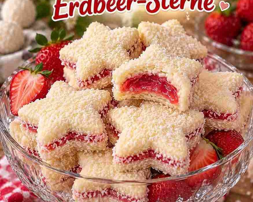 Raffaello Erdbeer-Sterne – zarte Kokosplätzchen mit fruchtiger Erdbeerfüllung 🍓🥥