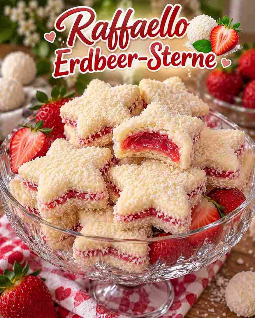 Raffaello Erdbeer-Sterne – zarte Kokosplätzchen mit fruchtiger Erdbeerfüllung 🍓🥥